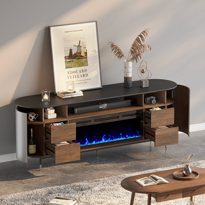 76.8" Curved TV Stand with 36" Electric Fireplace