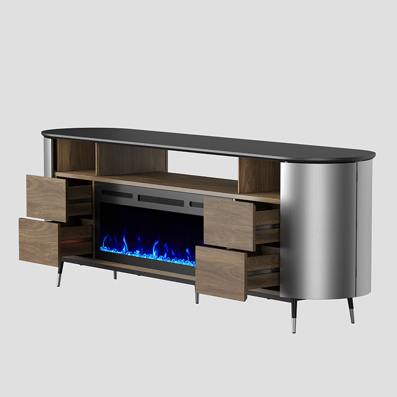 76.8" Curved TV Stand with 36" Electric Fireplace