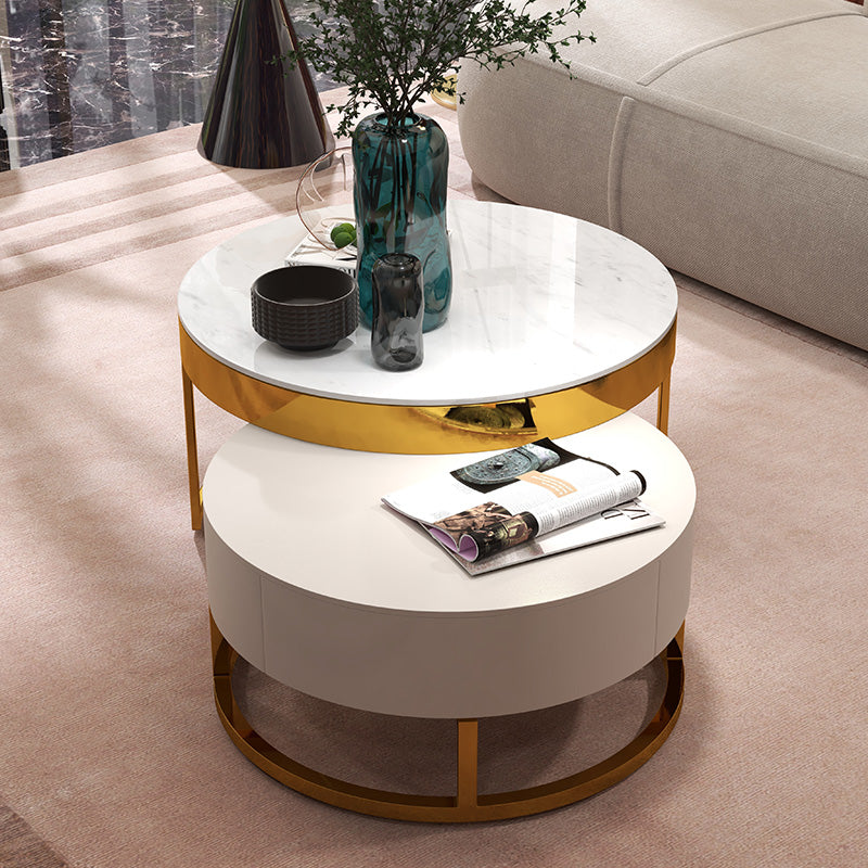 Cassandra Common Luxury Marble White Nesting Round Coffee Table with Drawers